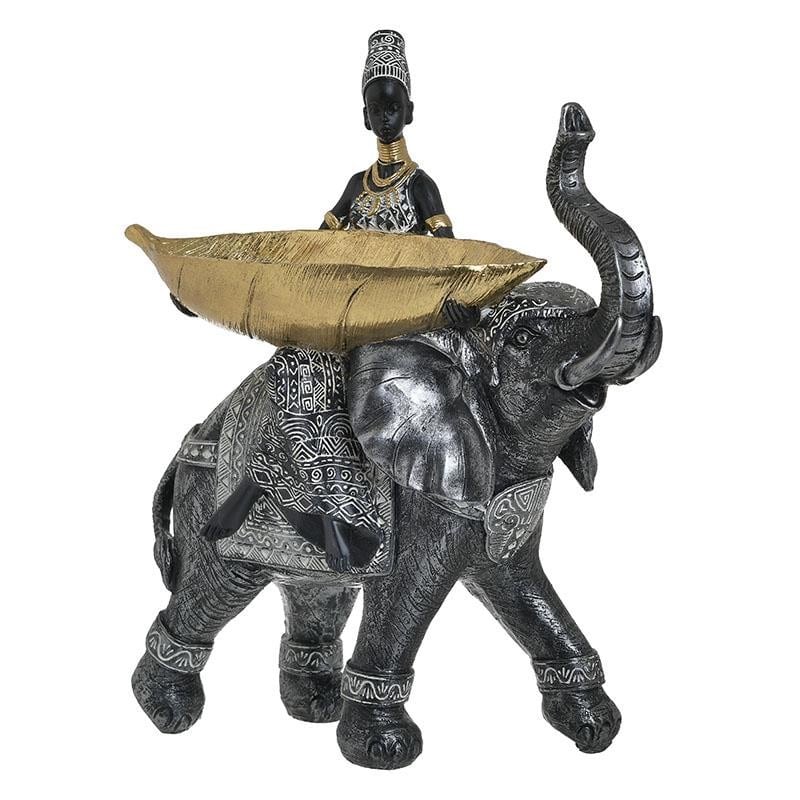 Elefant decor din rasina Black Golden 32 cm x 37 cm