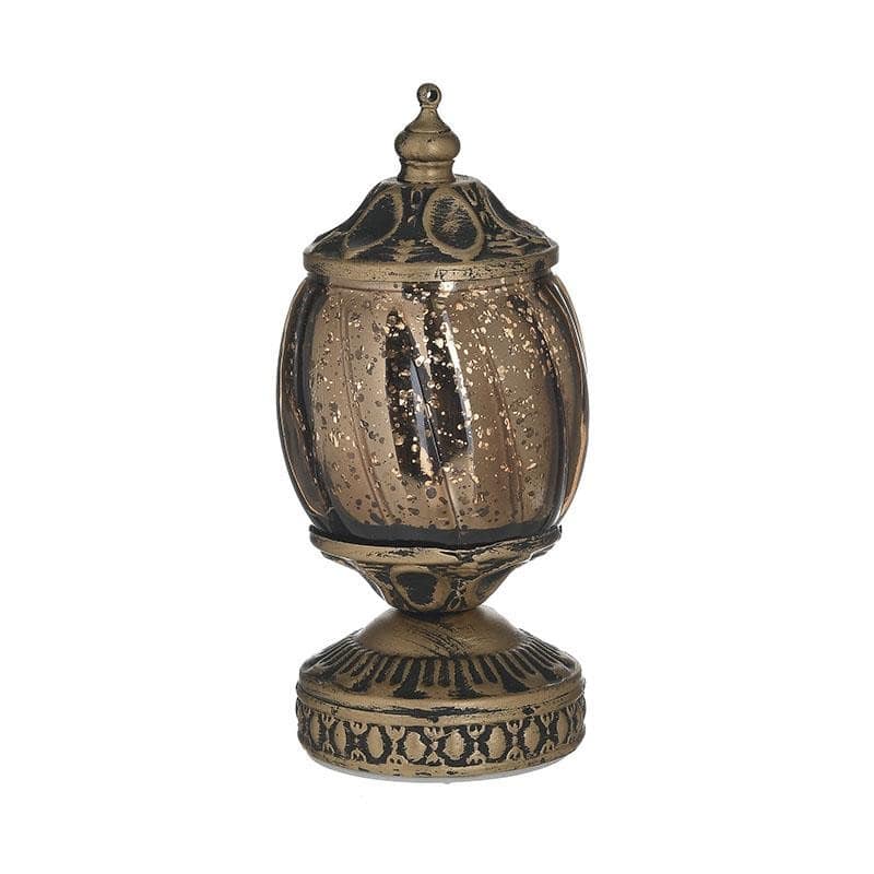 Felinar cu LED din sticla si metal, gold, 7x15 cm