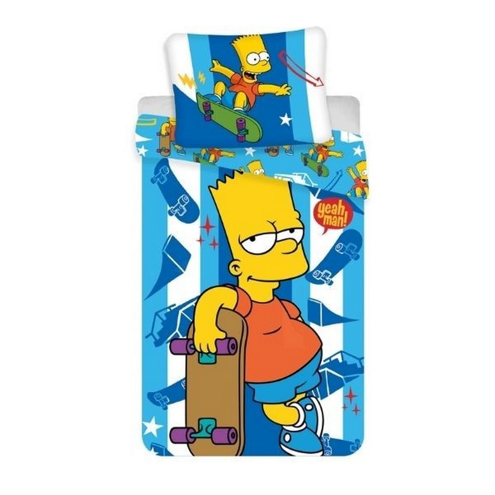 Lenjerie de pat pentru copii Jerry Fabrics, Bart Simpson, Bumbac, 140x200cm