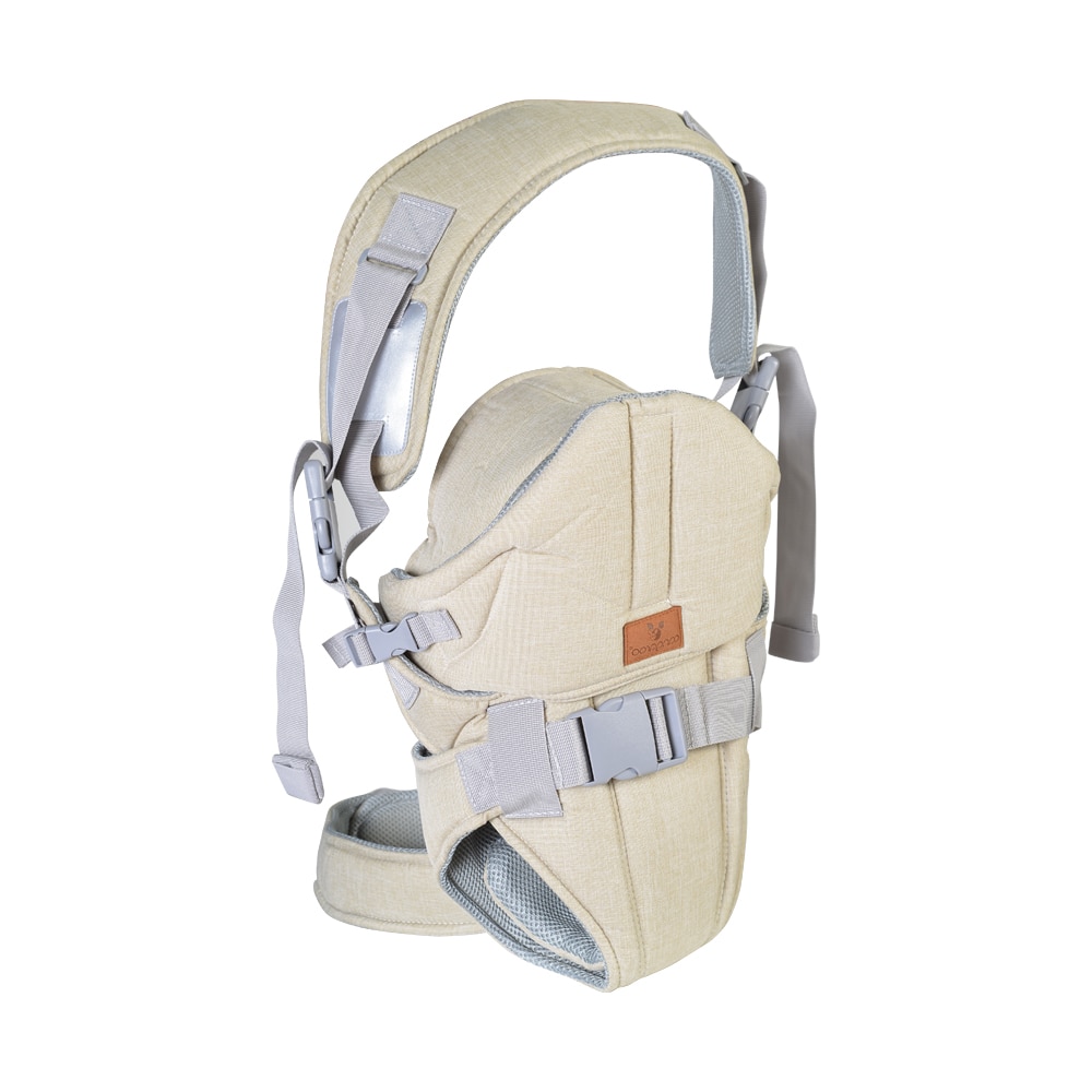 Marsupiu pentru copii Sweety, 3.6-13 kg , curele late pentru talie si umeri, sistem de centuri cu catarama, pavilion detasabil, tesatura respirabila, bej