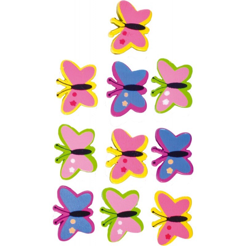 Set fluturi din lemn, 10 bucati, diverse culori