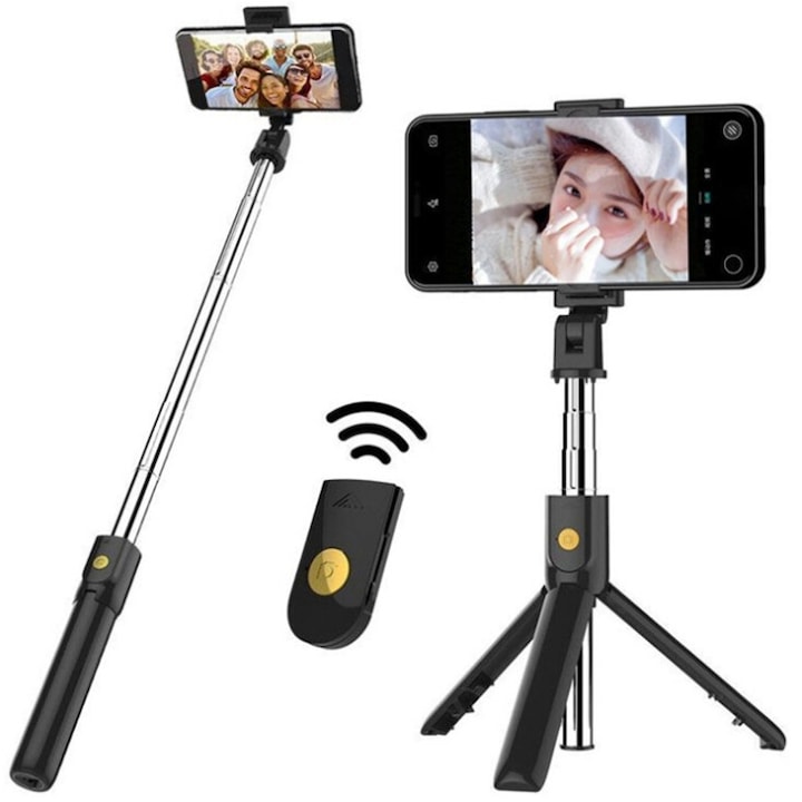 Selfie stick multifunctional, Trepied, Suport Telefon, Bluetooth 4.0, Compatibil cu iOS / Android, Negru