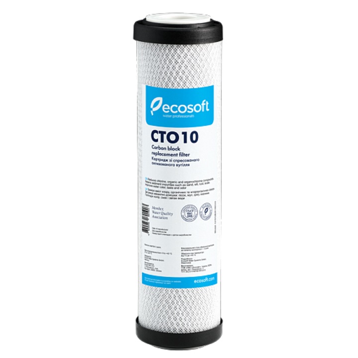 Cartus carbon Ecosoft Block CTO 47EC0018, carbune presat, nuca cocos, 2.5x10", 15000 litri