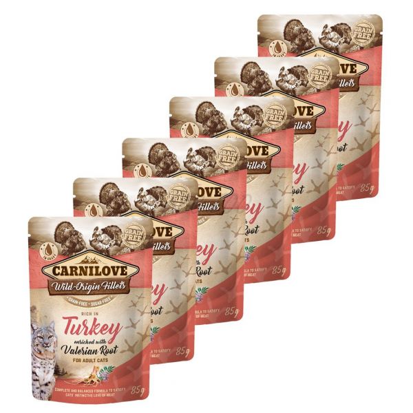 Hrana umeda pisici Carnilove Cat Curcan cu Valeriana 6 x 85 gr