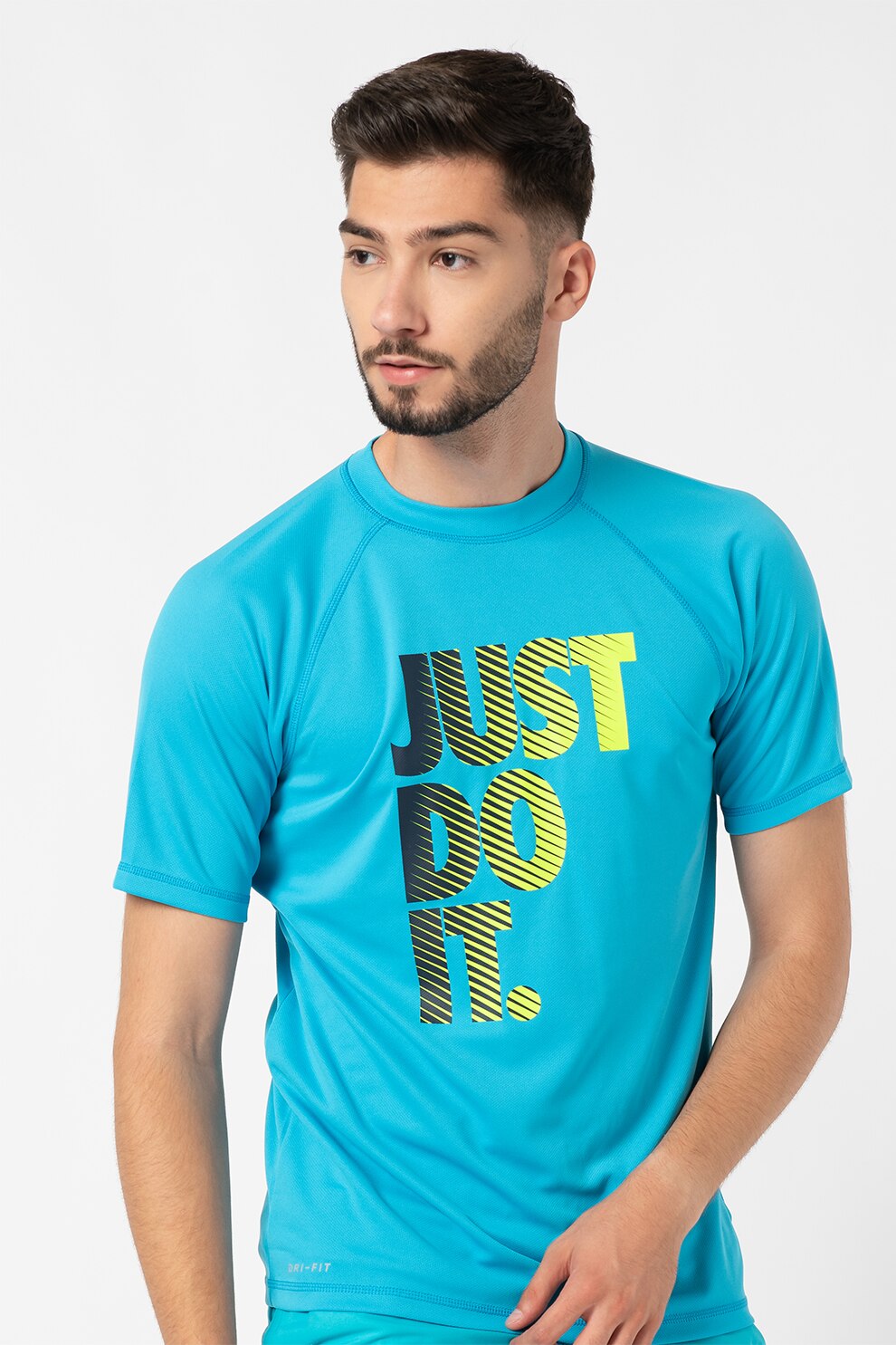 Nike, Tricou cu tehnologie Dri-Fit pentru plaja, Albastru aqua/Verde neon