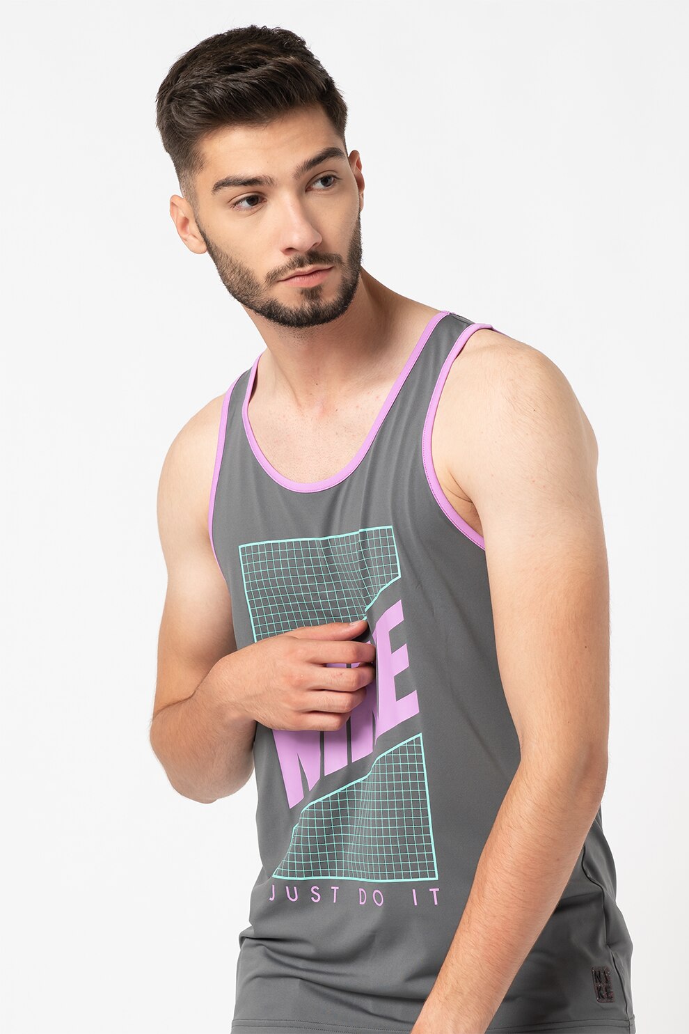 Nike, Top cu imprimeu logo pentru plaja, gri inchis, mov