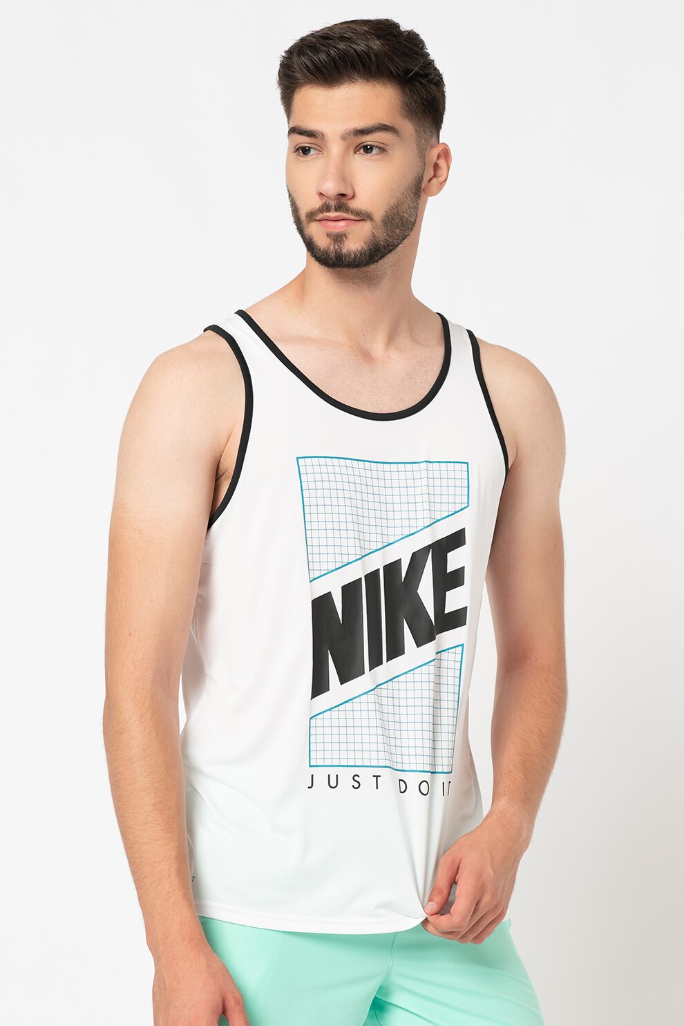 Nike, Top cu imprimeu logo pentru plaja, Alb/Negru