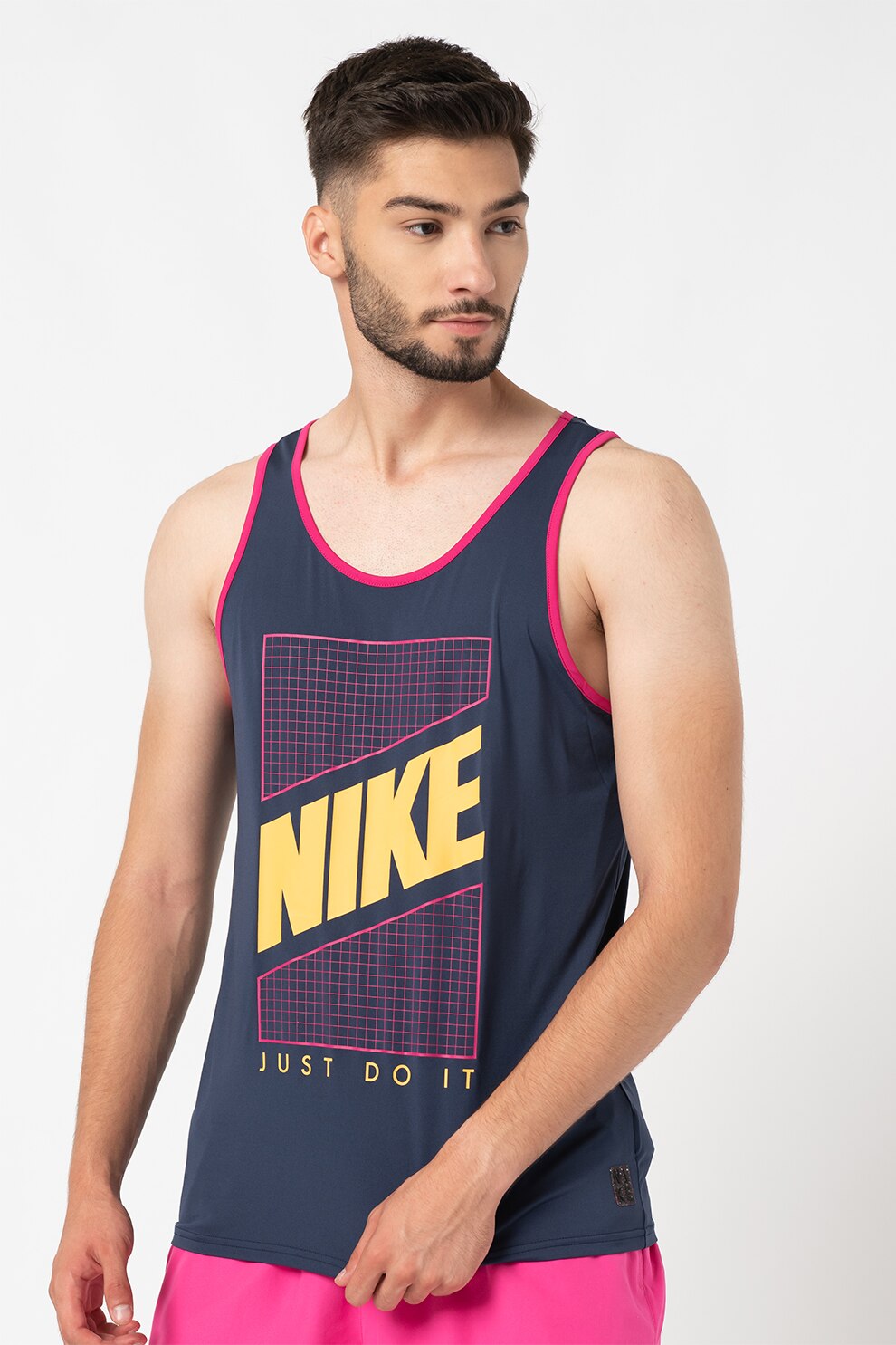 Nike, Top cu imprimeu logo pentru plaja, Bleumarin/Oranj/Galben