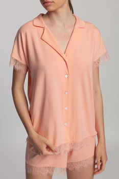 Sofiaman, Pijama cu pantaloni scurti, din amestec de modal, cu dantela Cozy, Oranj persan Sofiaman, Pijama cu pantaloni scurti, din amestec de modal, cu dantela Cozy, Oranj persan