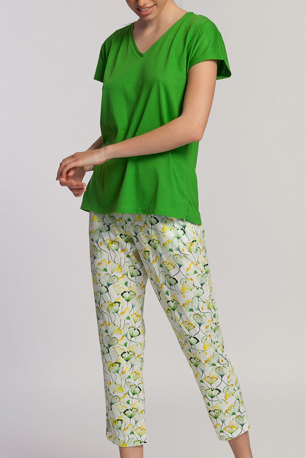 Sofiaman, Pijama din amestec de modal Fresh Leaves, Verde/Alb