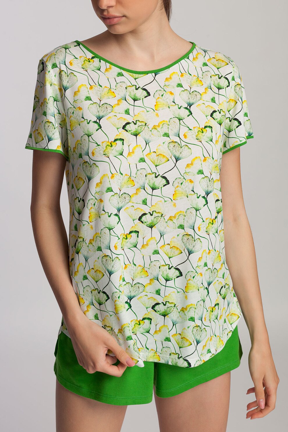 Sofiaman, Pijama din amestec de modal Fresh Leaves, Verde/Alb/Galben