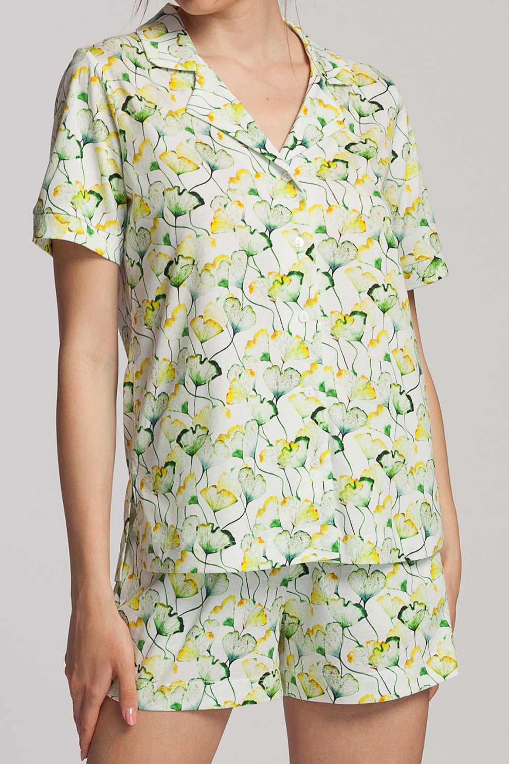 Sofiaman, Pijama din amestec de modal Fresh Leaves, Alb/Verde/Galben