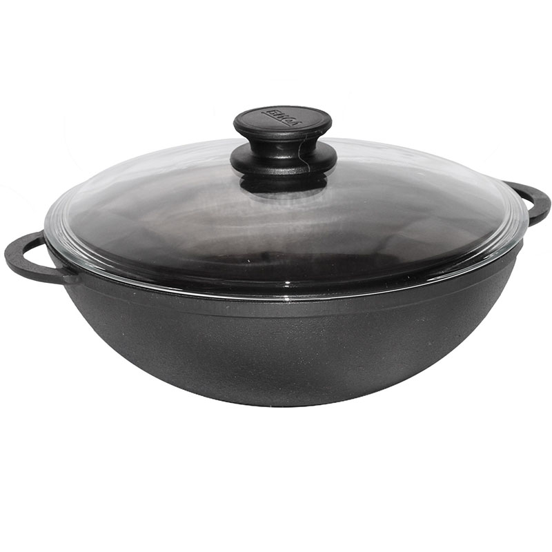 Wok din fonta 26 cm 3L cu capac din sticla Biol 0526C