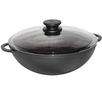 Wok din fonta 26 cm 3L cu capac din sticla Biol 0526C Wok din fonta 26 cm 3L cu capac din sticla Biol 0526C