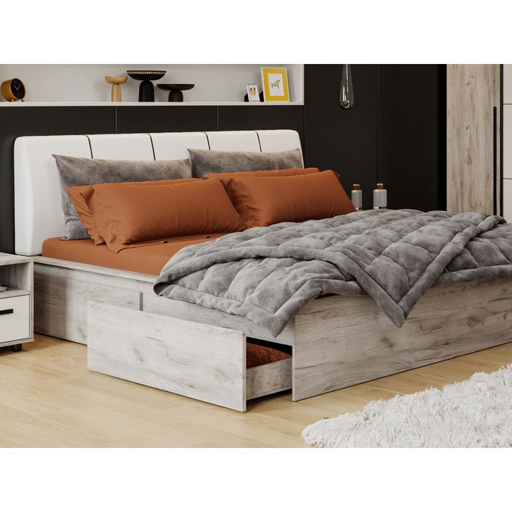 Pat Tapitat Porto cu lada de depozitare pal melaminat 16mm 211x171.4cm