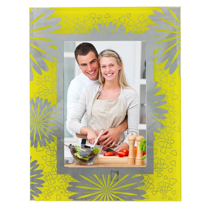 Rama foto sticla Daisy, Rhainer, Alb/Verde, 10x15