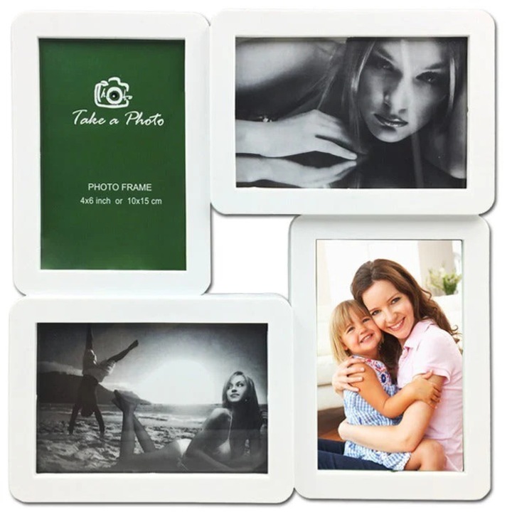 Rama foto colaj 4 poze, Rhainer, Alb, 30 x 30 cm