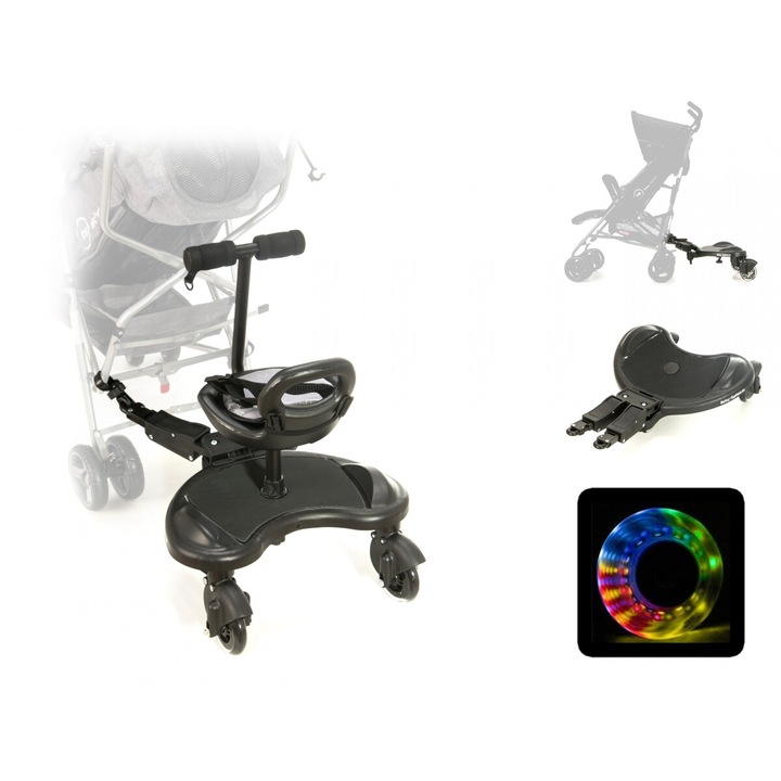 Scaun atasabil carucior Moby System Mister Buggy, Iluminare LED, Negru