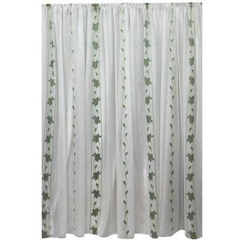 Perdea alba 1000x245cm brodata cu crini imperiali verzi, cu rejansa, by Liz Line - RD21010 Perdea alba 1000x245cm brodata cu crini imperiali verzi, cu rejansa, by Liz Line - RD21010