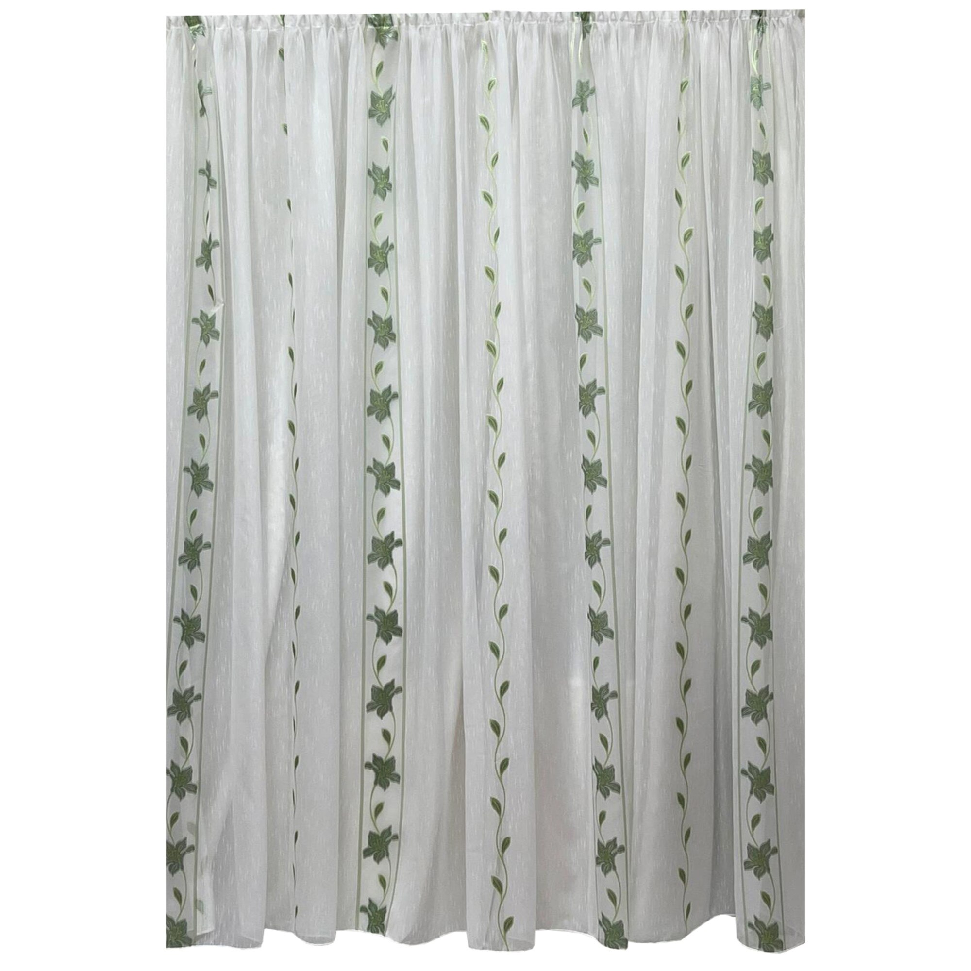 Perdea alba 300x245cm brodata cu crini imperiali verzi, cu rejansa, by Liz Line - RD2103