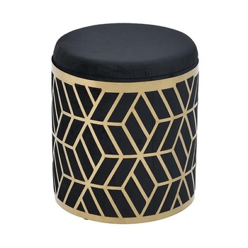 Taburet din lemn, tapiserie din catifea, cadru metalic, spatiu de depozitare, negru-gold, 35Χ40 cm Taburet din lemn, tapiserie din catifea, cadru metalic, spatiu de depozitare, negru-gold, 35Χ40 cm