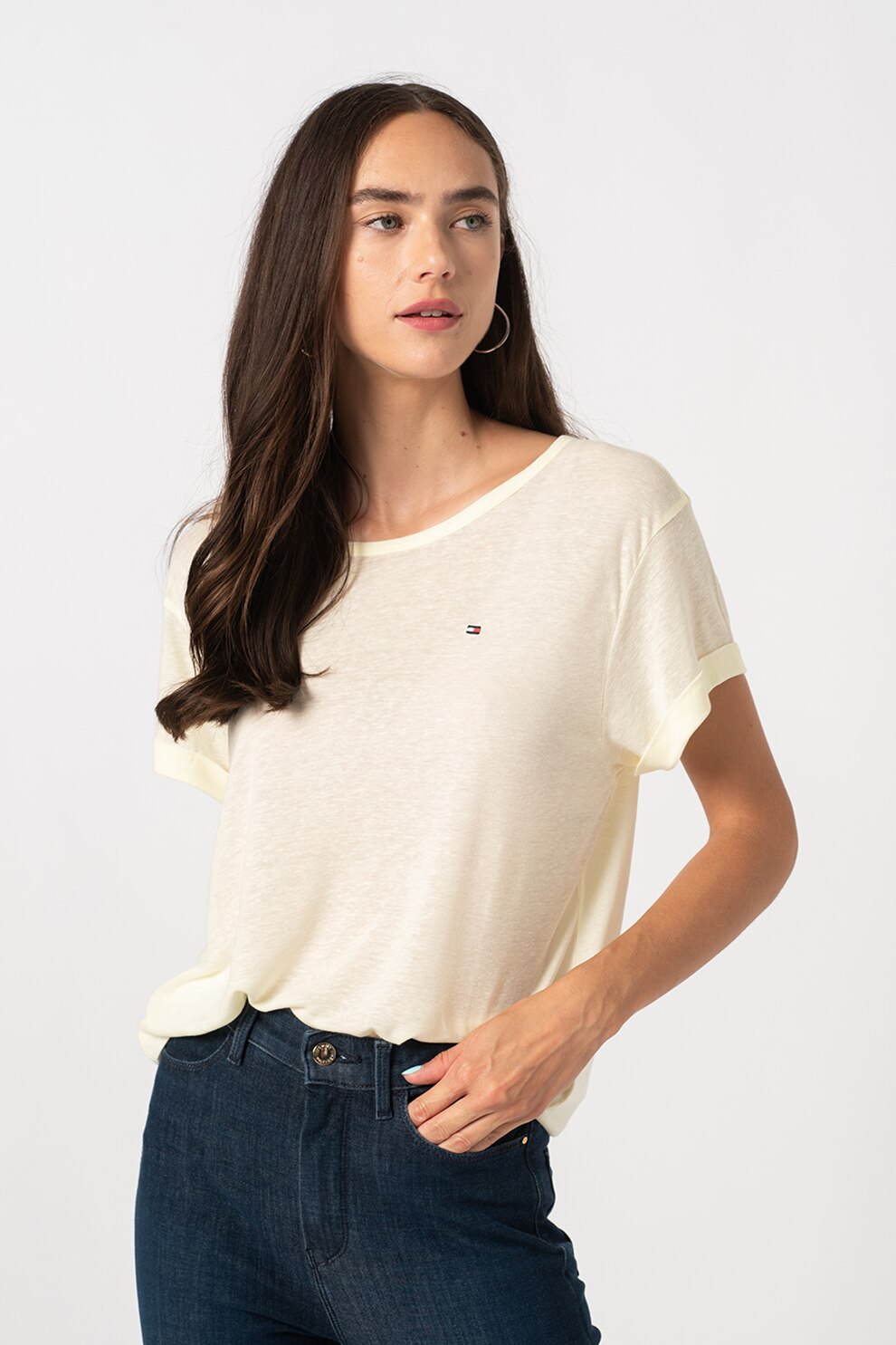 Tommy Hilfiger, Tricou relaxed fit de in si lyocell, galben pal