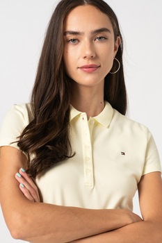 Tommy Hilfiger, Tricou polo slim fit din pique, Galben, 2XS Tommy Hilfiger, Tricou polo slim fit din pique, Galben, 2XS