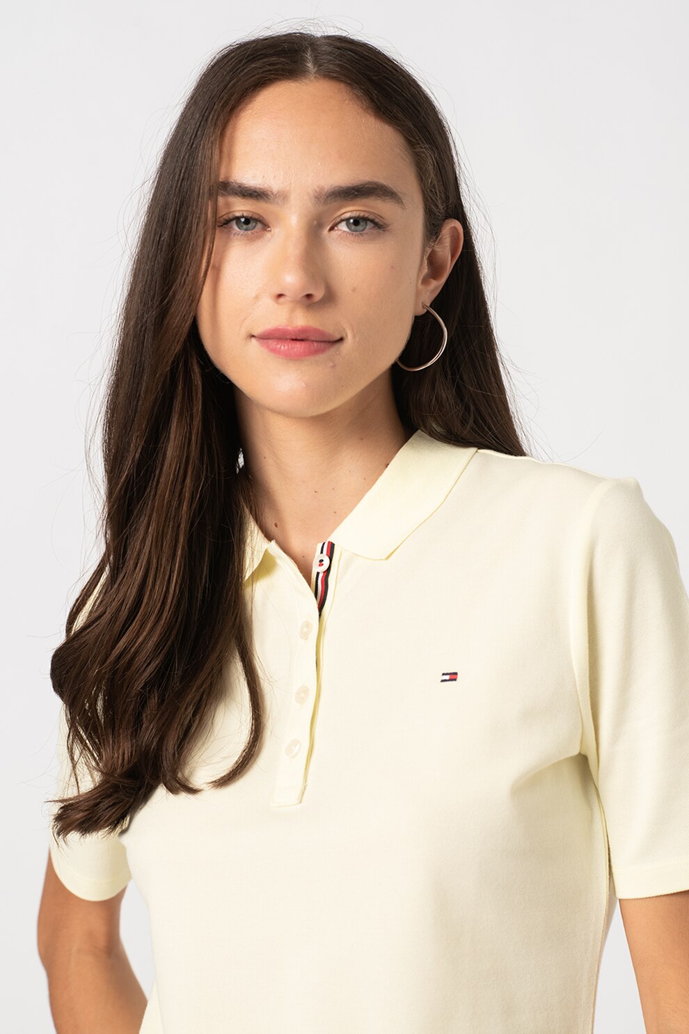 Tommy Hilfiger, Tricou polo din material pique cu logo brodat, Galben, XS