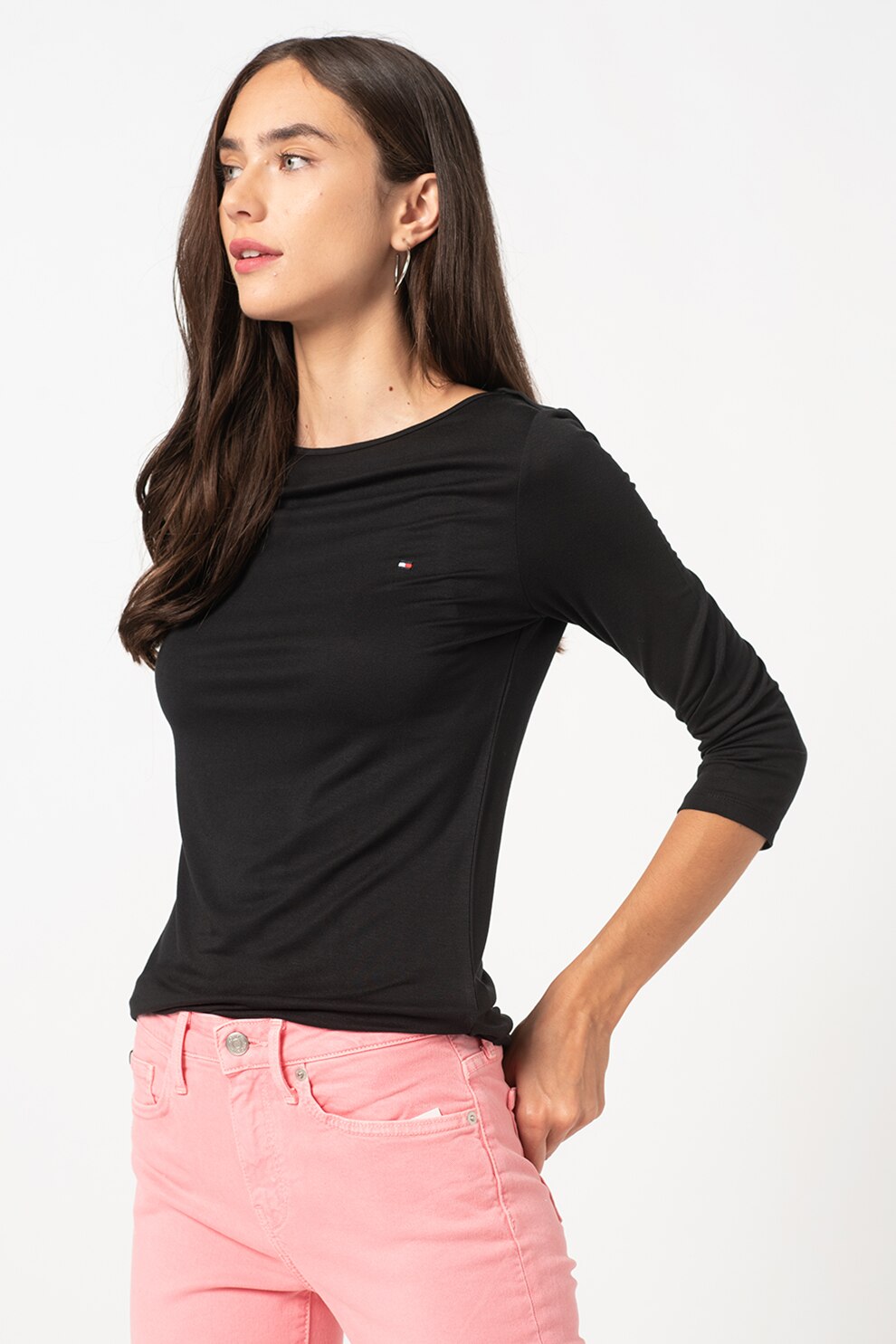 Tommy Hilfiger, Bluza cu decolteu barcuta, Negru, 2XS
