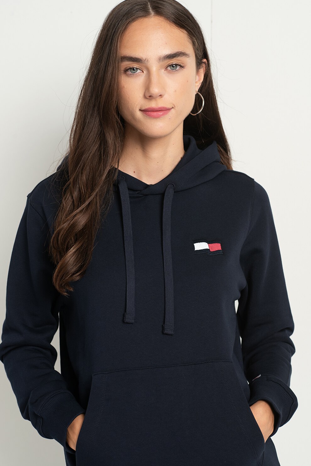 Tommy Hilfiger, Hanorac regular fit de bumbac organic cu buzunar kangaroo, Bleumarin