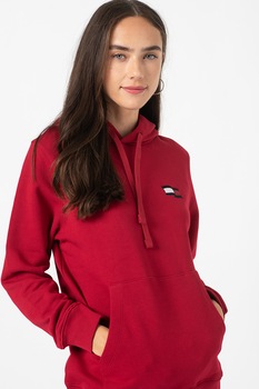 Tommy Hilfiger, Hanorac regular fit de bumbac organic cu buzunar kangaroo, Rosu inchis/Bleumarin inchis Tommy Hilfiger, Hanorac regular fit de bumbac organic cu buzunar kangaroo, Rosu inchis/Bleumarin inchis