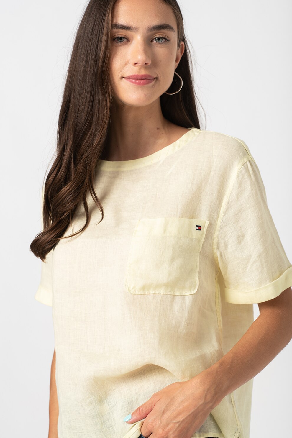 Tommy Hilfiger, Bluza de in cu slituri laterale, Galben