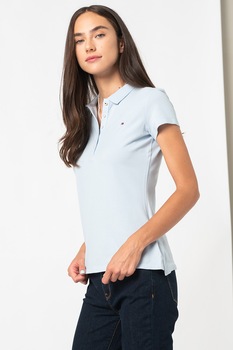 Tommy Hilfiger, Tricou polo slim fit din pique, Albastru deschis, 2XS Tommy Hilfiger, Tricou polo slim fit din pique, Albastru deschis, 2XS