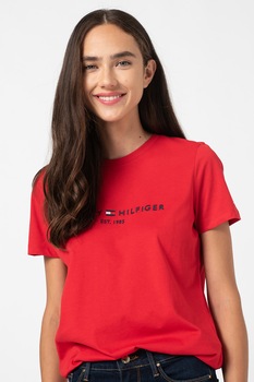 Tommy Hilfiger, Tricou de bumbac organic Essential, Rosu/Bleumarin Tommy Hilfiger, Tricou de bumbac organic Essential, Rosu/Bleumarin