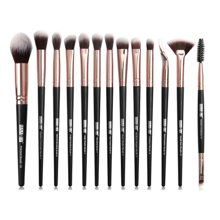 Комплект професионални четки за грим CRT, Pro Brush, Кафяв / розов синтетичен косъм, 13 броя