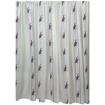 Perdea alba 200x245cm brodata cu crini stilizati mov, cu rejansa, by Liz Line - RD2112 Perdea alba 200x245cm brodata cu crini stilizati mov, cu rejansa, by Liz Line - RD2112