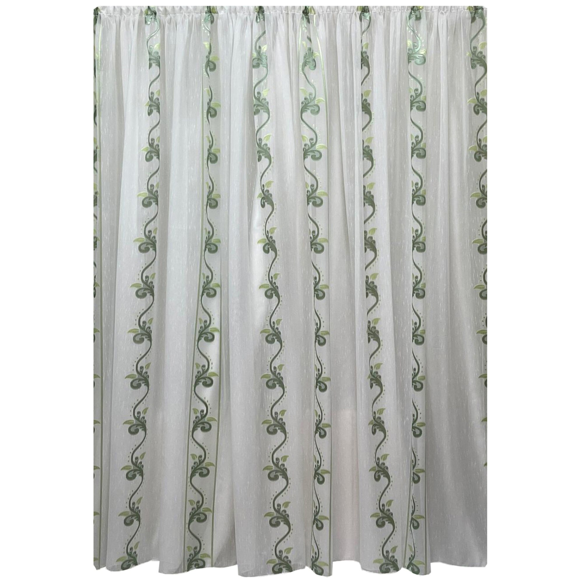 Perdea alba 600x245cm brodata cu ghirlanda de flori verde si rejansa, by Liz Line - RD2146