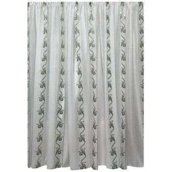 Perdea alba 500x245cm brodata cu ghirlanda de flori verde si rejansa, by Liz Line - RD2145 Perdea alba 500x245cm brodata cu ghirlanda de flori verde si rejansa, by Liz Line - RD2145