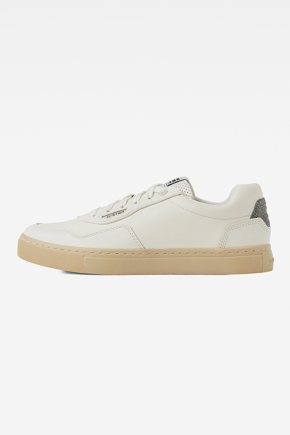 G-Star RAW, Pantofi sport de piele ecologica cu aplicatie logo, Alb fildes