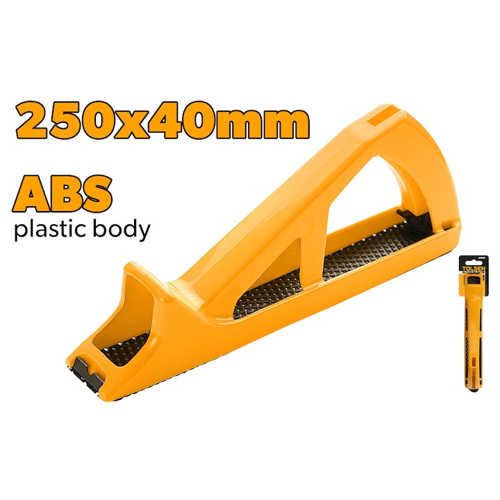 Rindea manuala gips carton TOLSEN 250x40mm, corp usor din plastic ABS, ideala pentru finisare rigips, colturi si margini, maner ergonomic pentru control si confort sporit Vrei sa continui cu rindeaua metalica sau alte unelte pentru gips-carton