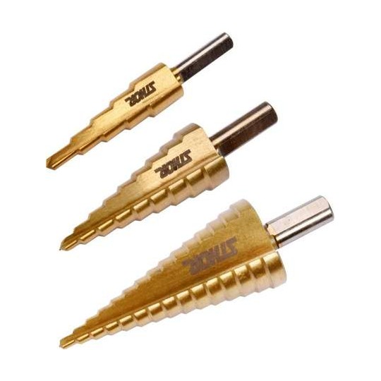 Set 3 burghie pentru metal in trepte Sthor 4-32mm, titan