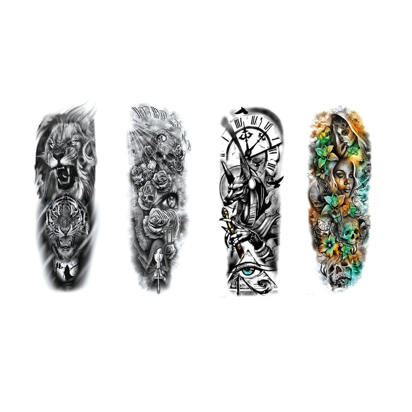 Set 4 tatuaje temporare, Seria renastere，Full Arm Sleeve, 17 x 48 cm, Multicolor
