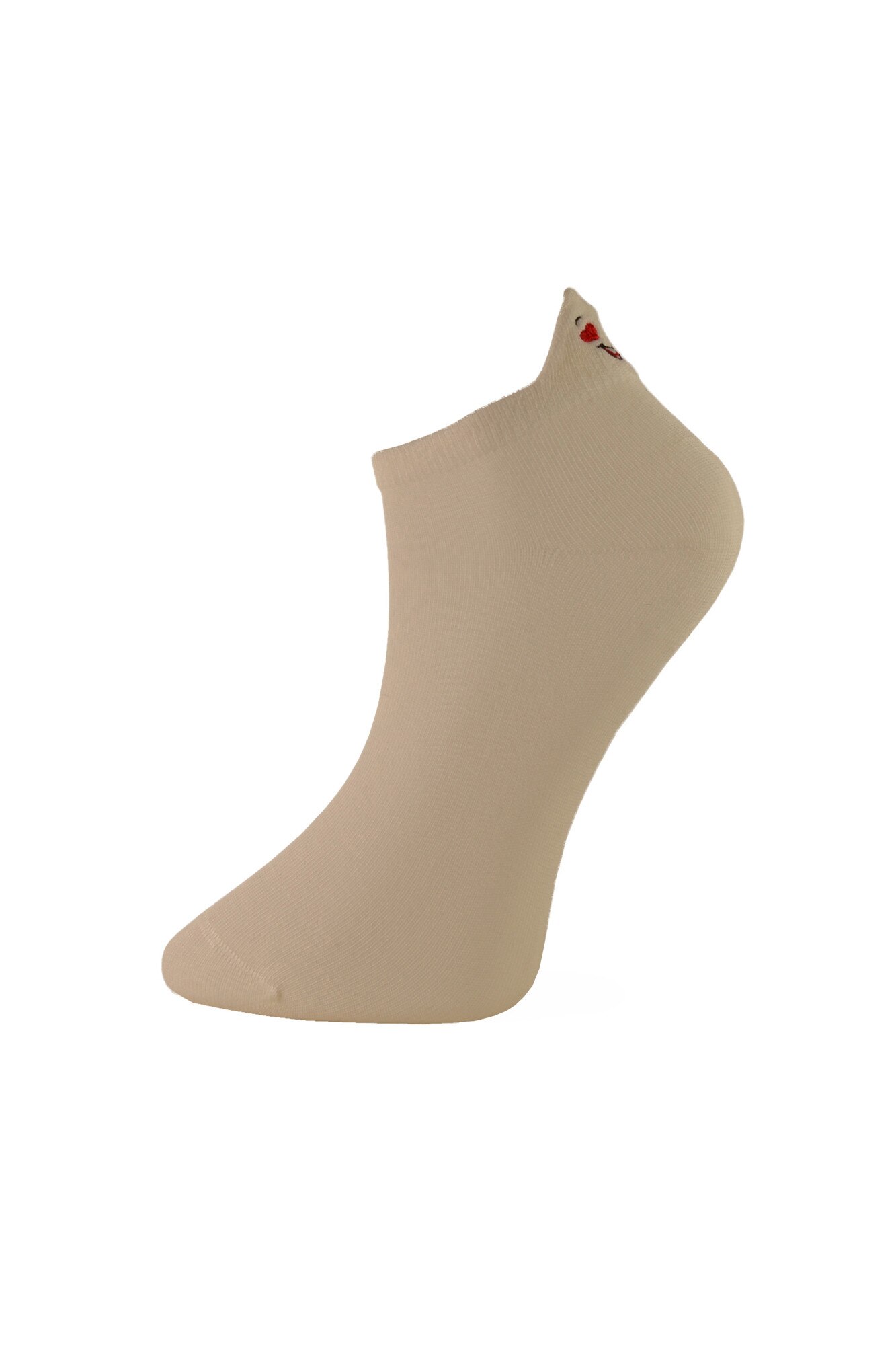 Sosete scurte unisex, Newtone, Crem deschis ,Cu emoji brodate in zona calcaiului, One Size