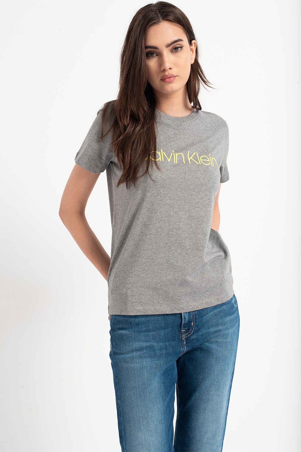 CALVIN KLEIN, Tricou de bumbac organic cu imprimeu logo', Gri