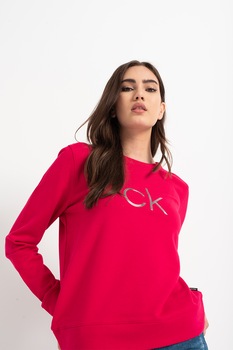 CALVIN KLEIN, Bluza sport de bumbac organic Embossed Shine, Zmeuriu, L CALVIN KLEIN, Bluza sport de bumbac organic Embossed Shine, Zmeuriu, L
