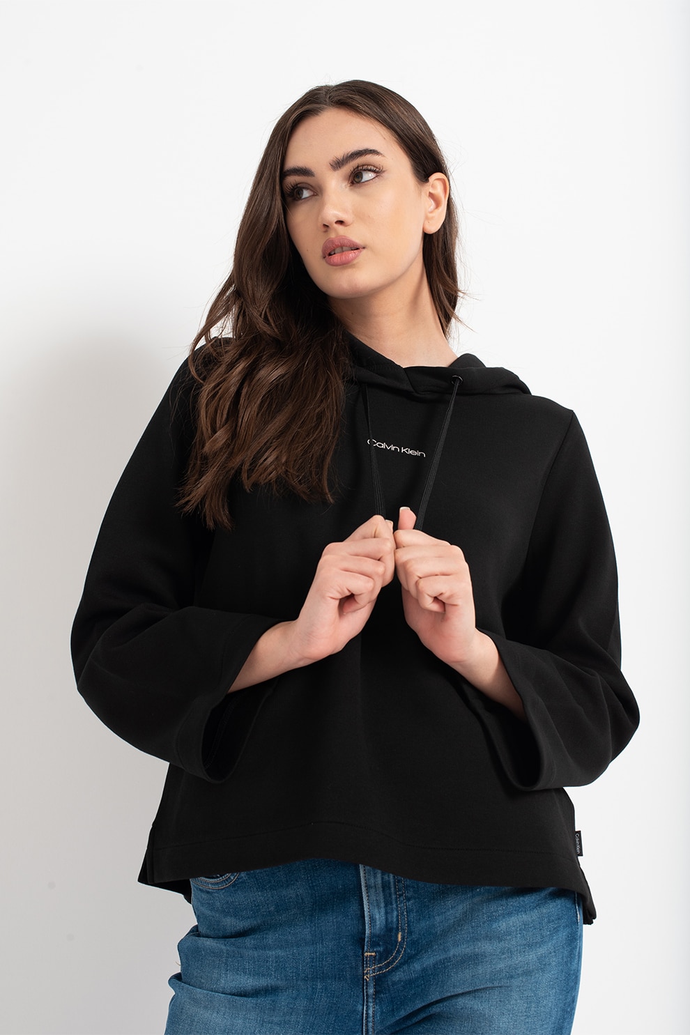 CALVIN KLEIN, Hanorac crop din amestec de bumbac organic Mini, Negru