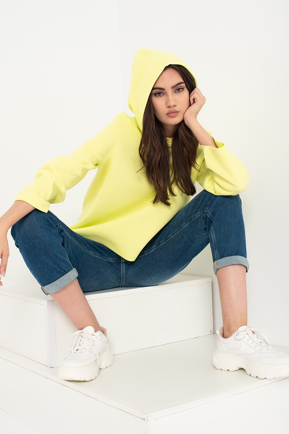 CALVIN KLEIN, Hanorac crop din amestec de bumbac organic Mini, Verde lime