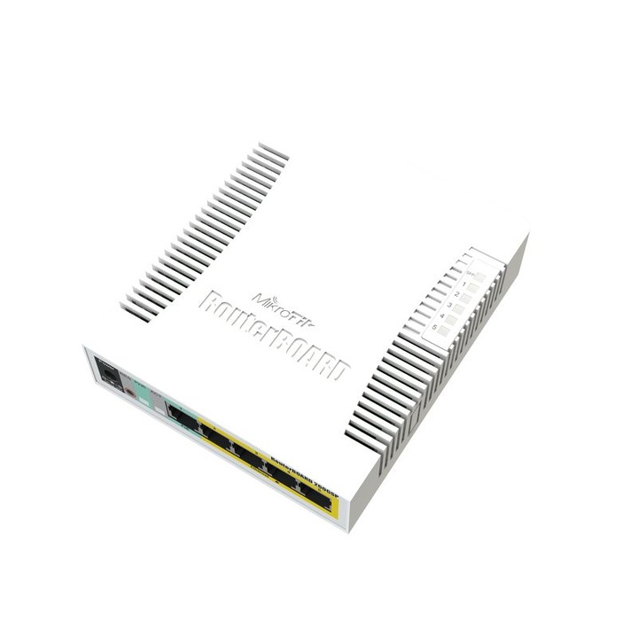 MikroTik RB260GSP Switch, 5xGbit LAN, 10/100/1000 Mbps, Műanyag szerkezet, Fehér