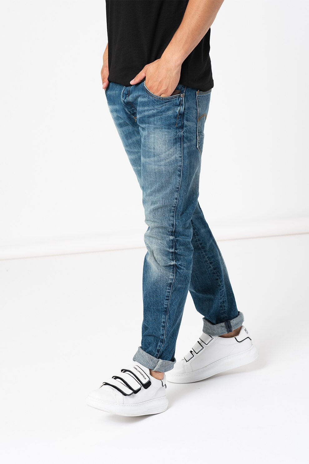 G-Star RAW, Blugi slim fit cu aspect decolorat Arc 3D, Albastru, W34-L32