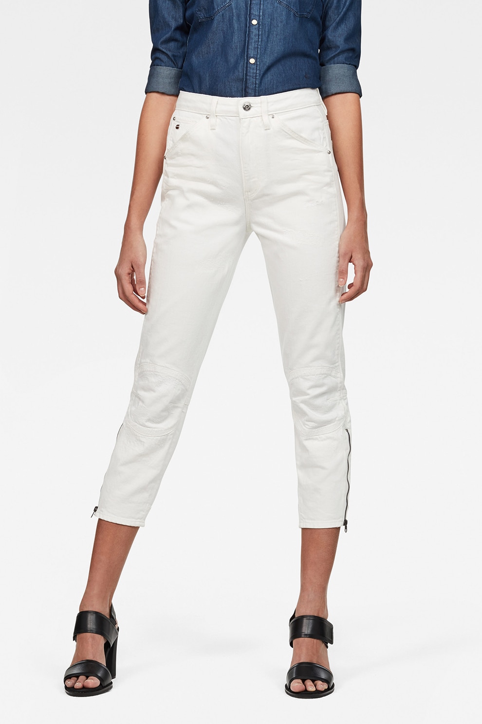 G-Star RAW, Blugi capri Raw Essentials 5622, Alb, W26-L32